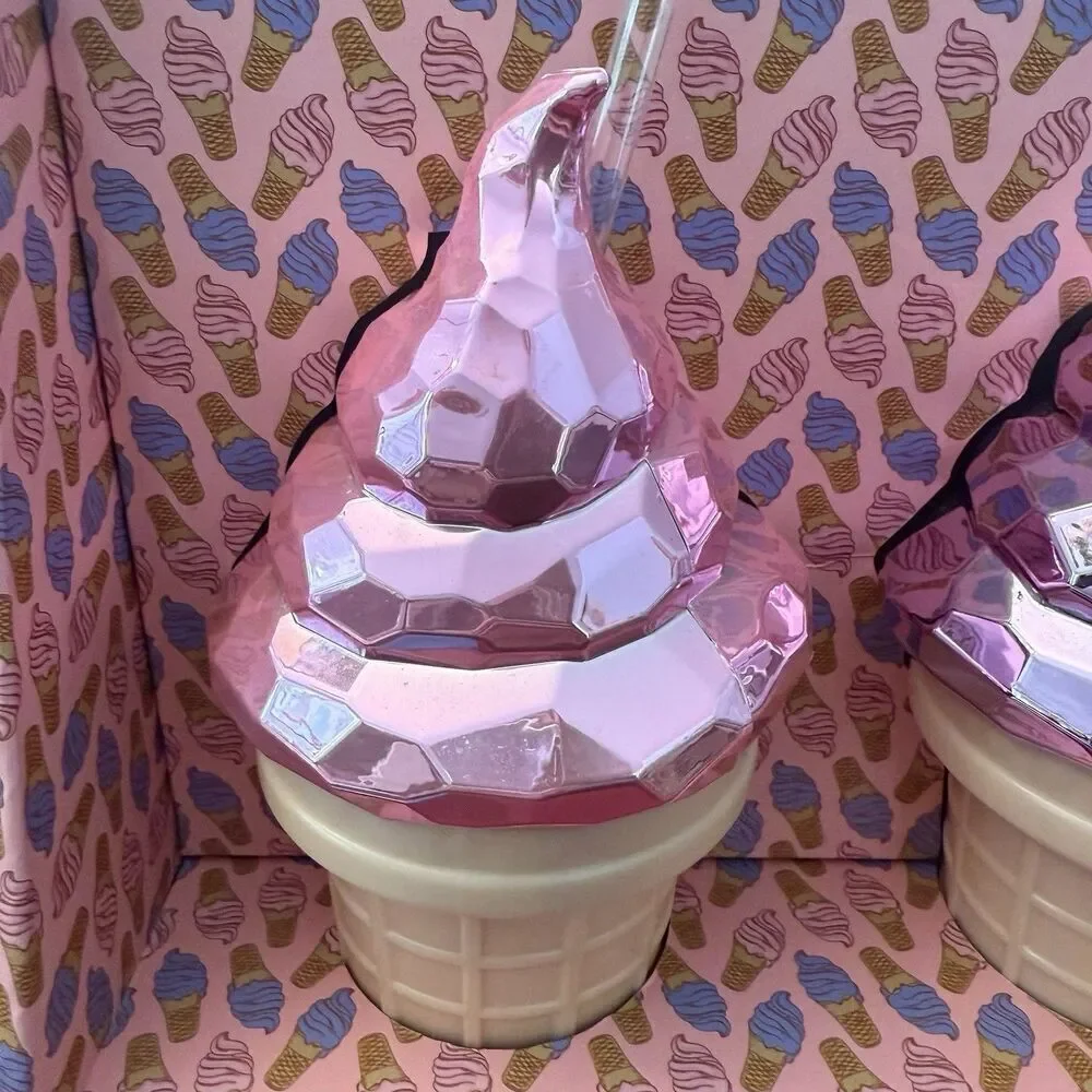 Jubillie Press Pink Ice Cream Sippers W/ Straw Water Wine Juice Party NEW